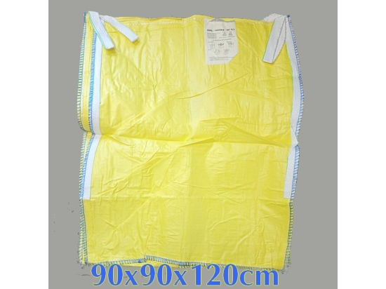 Large Big Bag for Waste and Debris 90x90x120cm, Yellow, 4 Hooks, Document Pocket